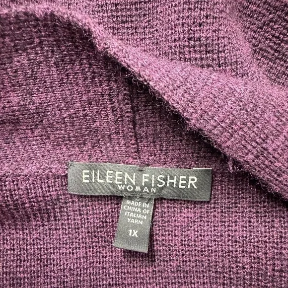 EILEEN FISHER 100% Merino Wool Sweater Cardigan Purple 1X - Picture 9 of 11